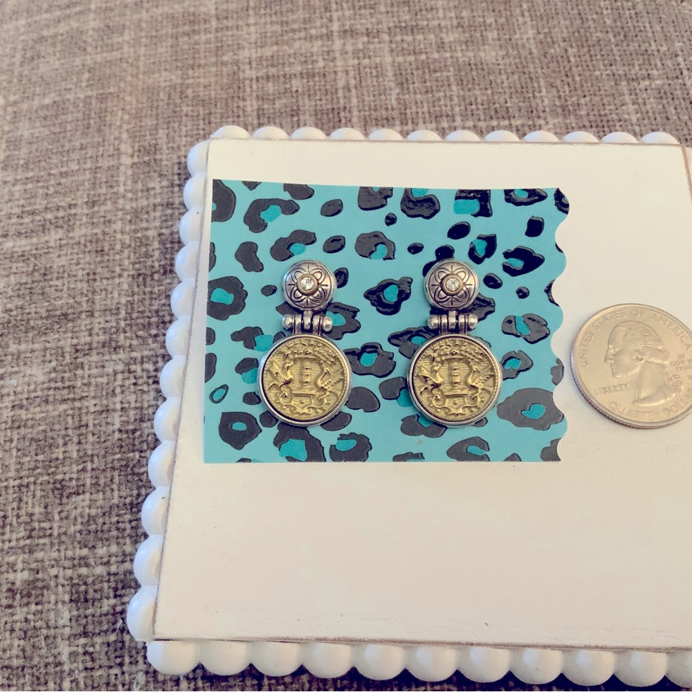 Brighton two toned earrings with saying on the back.